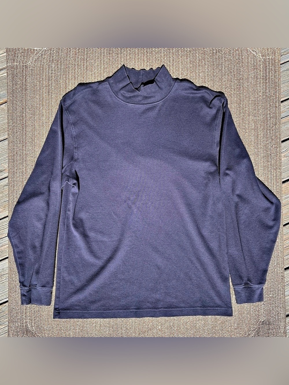 L.L. Bean Navy Blue Mockneck Long Sleeve Shirt - 100% Cotton